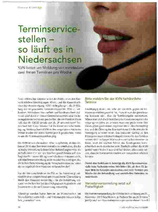 Vorschauseite 1: Terminservicestellen -so läuft es in Niedersachsen