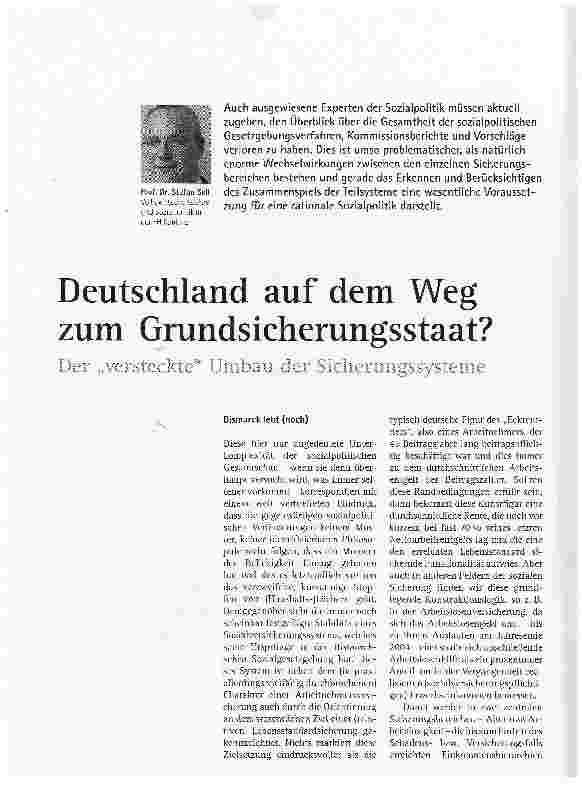 Vorschauseite 1: Deutschland auf dem Weg zum Grundsicherungsstaat?Der versteckte Umbau der Sicherungssysteme