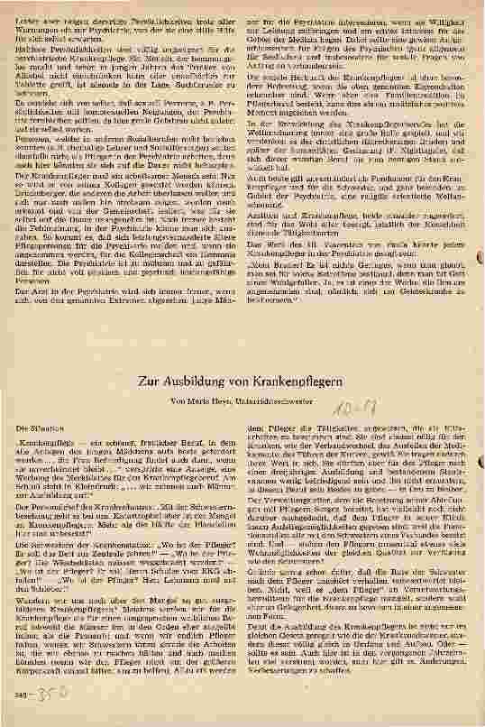 Vorschauseite 1: Zur Ausbildung von KrankenpflegerInnen