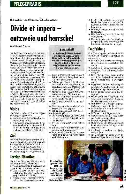 Vorschauseite 1: Divide et impera - entzweie und herrsche! Interaktion von Pflegeund Behandlungsteam