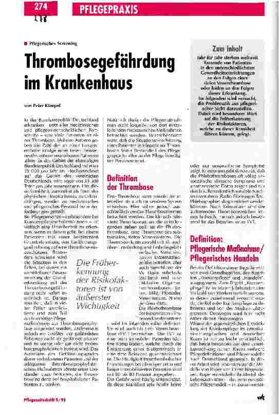 Vorschauseite 1: Thrombosegefährdung im Krankenhaus