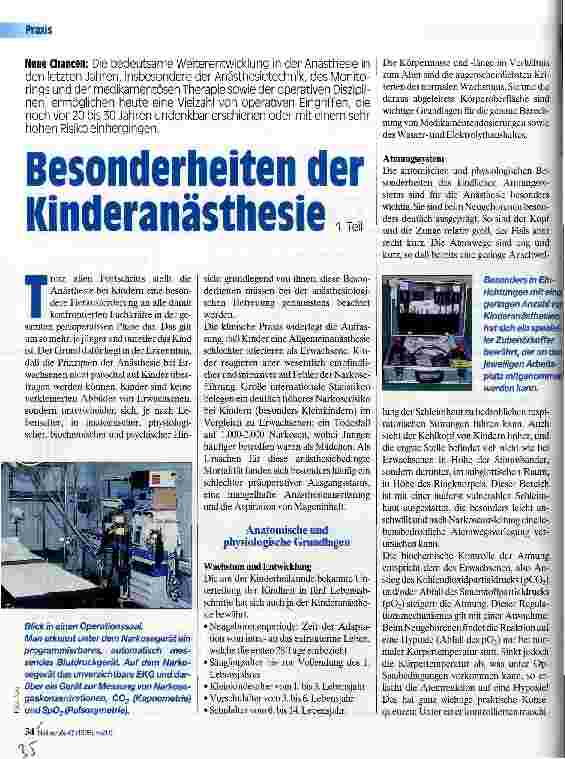 Vorschauseite 1: Besonderheitden der Kinderanästhesie 1. Teil Neue Chancen