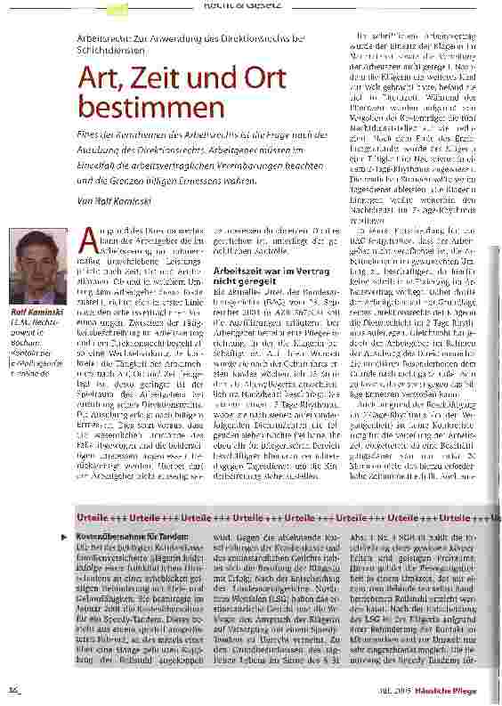 Vorschauseite 1: Art, Zeit und Ort bestimmenArbeitsrecht: Zur Anwendung des Direktionsrechts bei Schichtdiensten