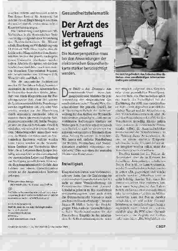 Vorschauseite 1: GesundheitstelematikDer Arzt des Vertrauens ist gefragt