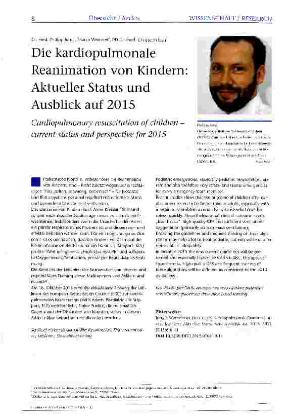 Vorschauseite 1: Die kardiopulmonale Reanimation von Kindern: Aktueller Status und Ausblick auf 2015