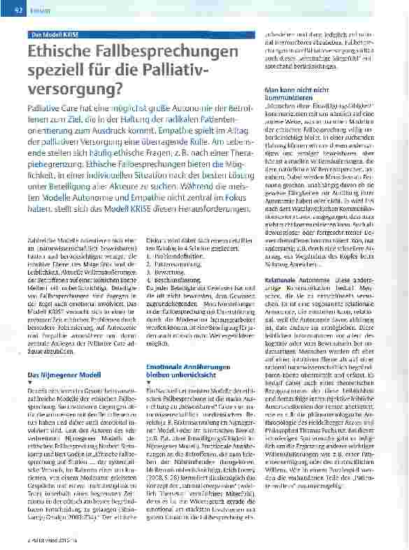 Vorschauseite 1: Ethische Fallbesprechungen speziell für die Palliativ-versorgung?
