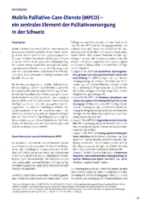 Vorschauseite 1: Mobile Palliative-Care-Dienste (MPCD) - ein zentrales Element der Palliativversorgungin der Schweiz