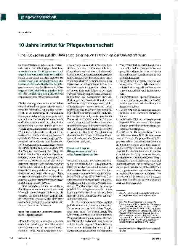 Vorschauseite 1: 10 Jahre Institut für Pflegewissenschaft