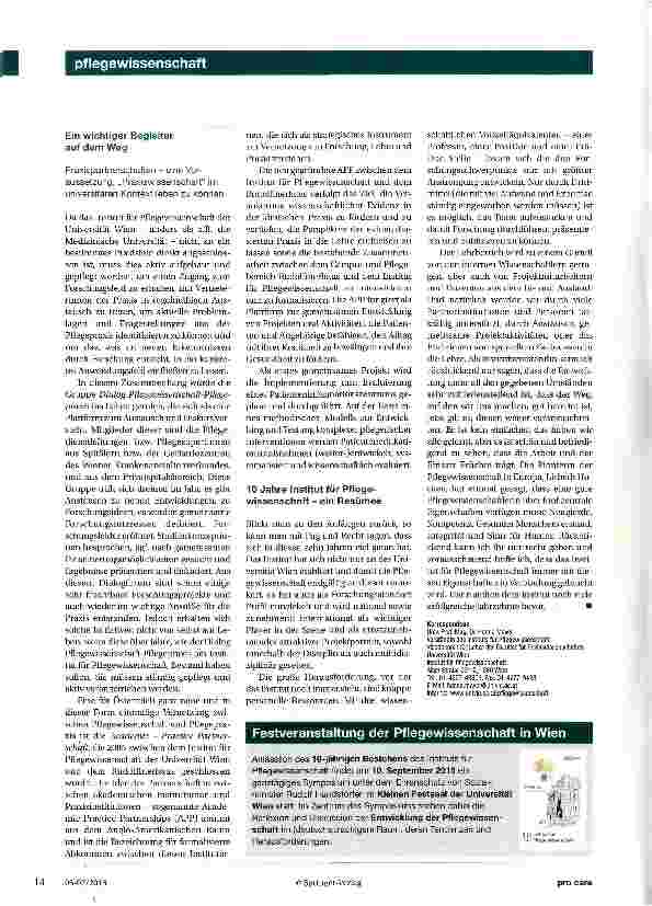 Vorschauseite 5: 10 Jahre Institut für Pflegewissenschaft