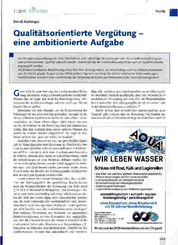 Vorschauseite 1: Qualitätsorientierte Vergütung -eine ambitionierte Aufgabe