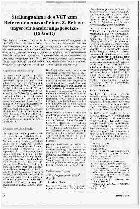 Vorschauseite 1: Stellungnahme des VGT zum Referentenentwurf eines 3. Betreuungsrechtsänderungsgesetzes