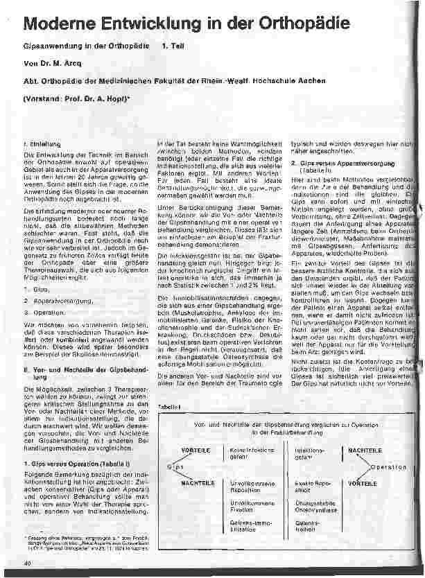Vorschauseite 1: Moderne Entwicklung in der Orthopädie 1. Teil: Gipsanwendung in der Orthopädie