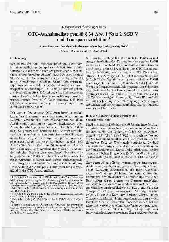 Vorschauseite 1: OTC-Ausnahmeliste gemäß § 34 Abs. 1 Satz 2 SGB V und Transparenzrichtlinie1