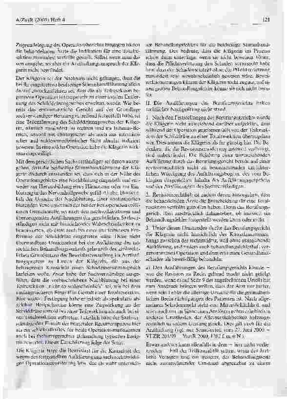 Vorschauseite 2: Arzt muss beweisen, dass er seinen Patienten fehlerfrei behandelt hatBGH, Urteil vom 05. April 2005 - VI ZR 216/03