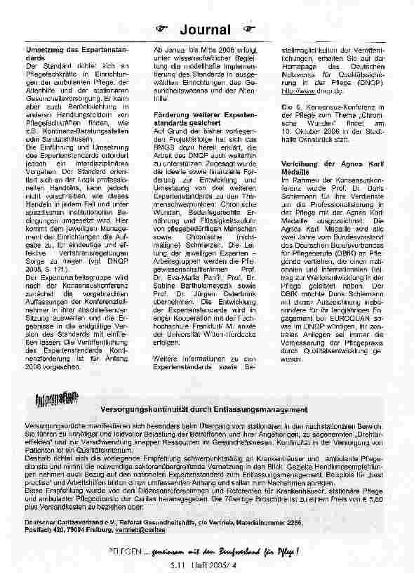 Vorschauseite 2: Nationaler Expertenstandard Kontinenzförderung konsentiert
