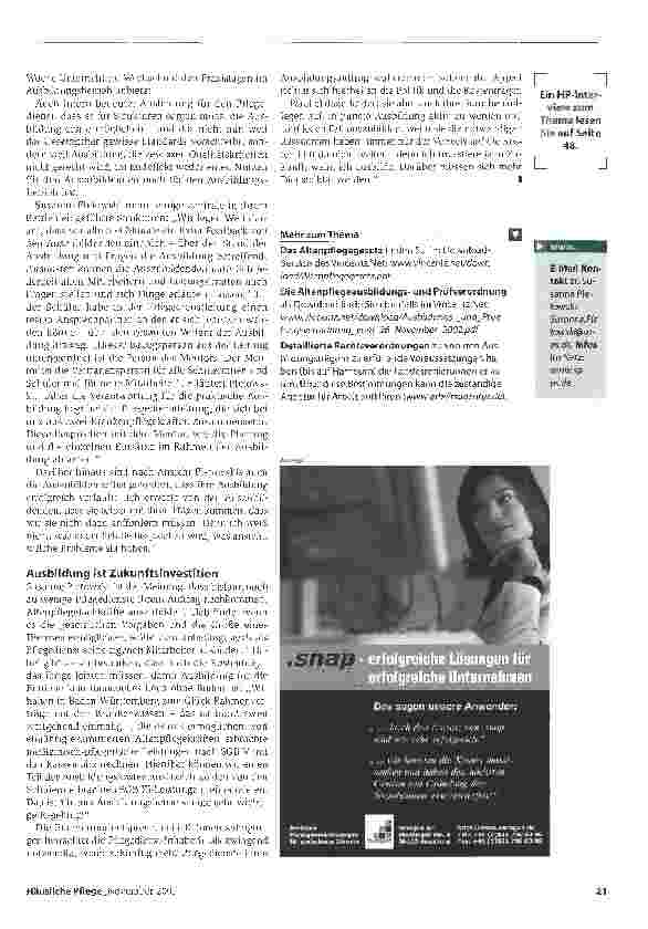 Vorschauseite 6: Ausbildung ist PionierarbeitDer Pflegedienst als Ausbildungsbetrieb: zwischen Professionalisierungschance und Finanzierungsrisiko