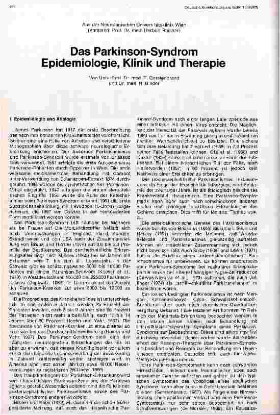 Vorschauseite 1: Das Parkinson-Syndrom Epidemiologie, Klinik und Therapie