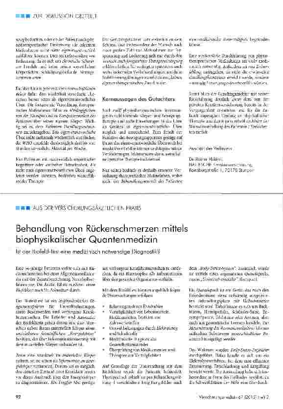 Vorschauseite 1: Behandlung von Rückenschmerzen mittels biophysikalischer Quantenmedizin