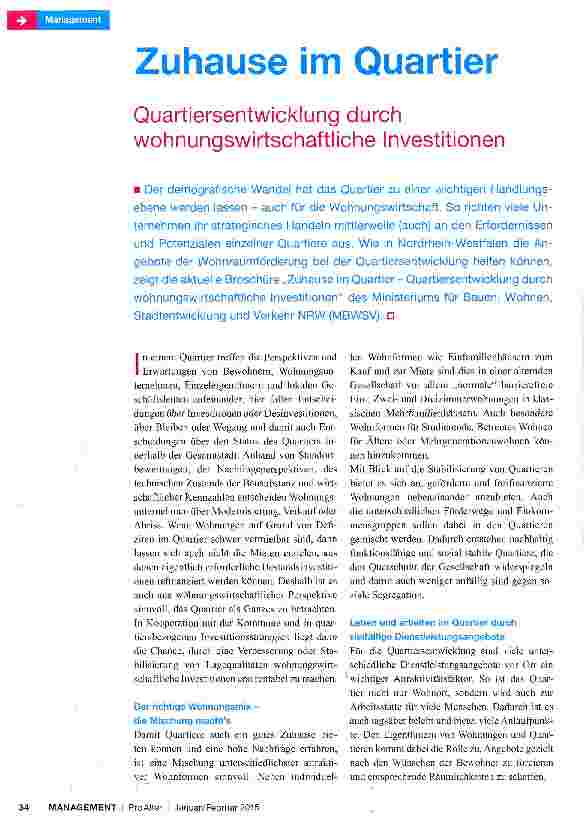 Vorschauseite 1: Zuhause im Quartier Quartiersentwicklung durch wohnungswirtschaftliche Investitionen