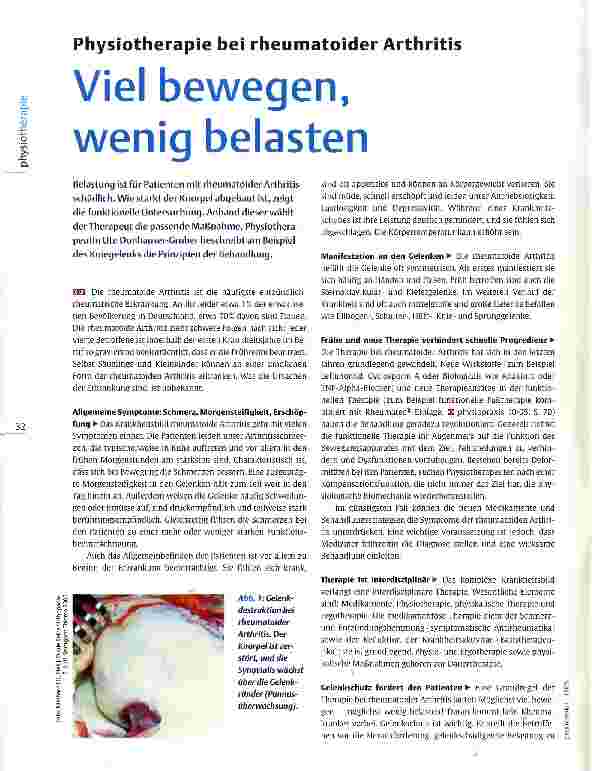 Vorschauseite 1: Physiotherapie bei rheumatoider Arthritis Viel bewegen, wenig belasten