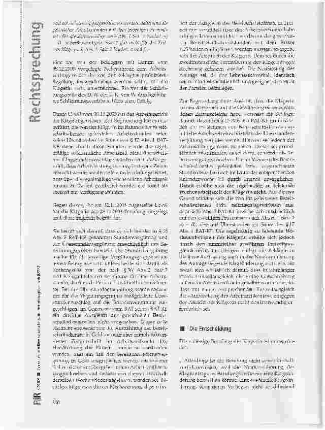 Vorschauseite 2: Bewertung von Bereit schaftsdienst bei Freizeit ausgleich nach BAT-KF