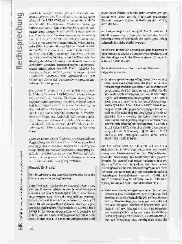 Vorschauseite 4: Bewertung von Bereit schaftsdienst bei Freizeit ausgleich nach BAT-KF