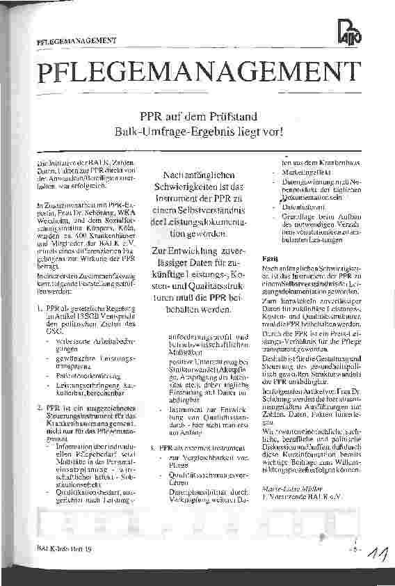 Vorschauseite 1: Pflegemanagement PPR auf dem Prüfstand BALK-Umfrage-Ergebnis liegt vor!