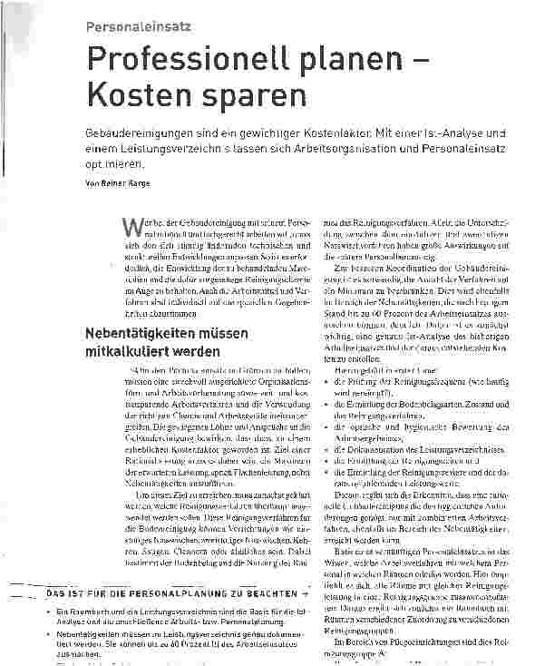 Vorschauseite 1: Personaleinsatz. Professionell planen -Kosten sparen