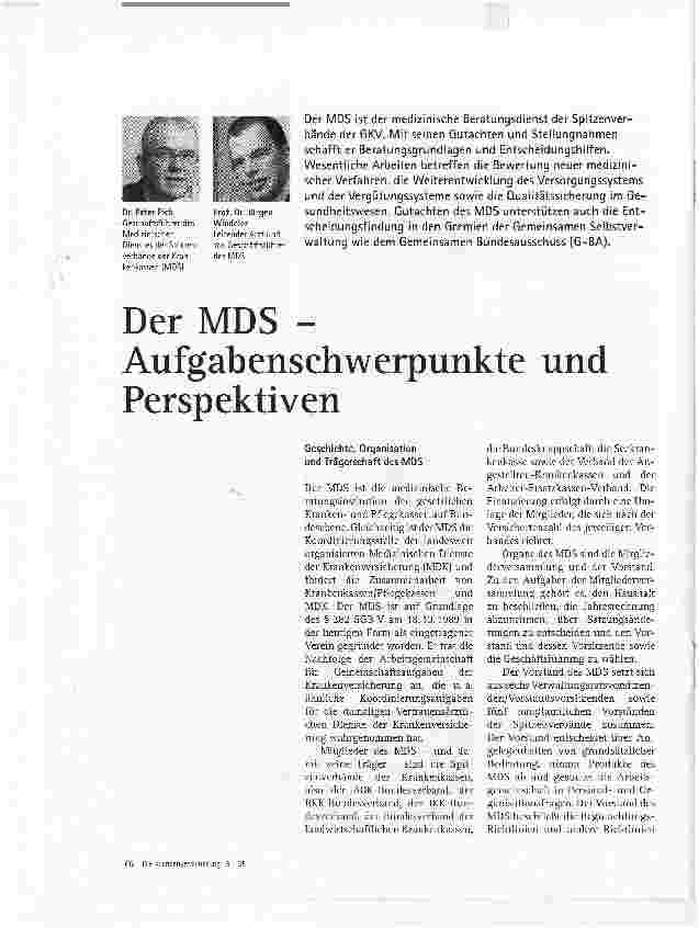 Vorschauseite 1: Der MDS - Aufgabenschwerpunkte und Perspektiven