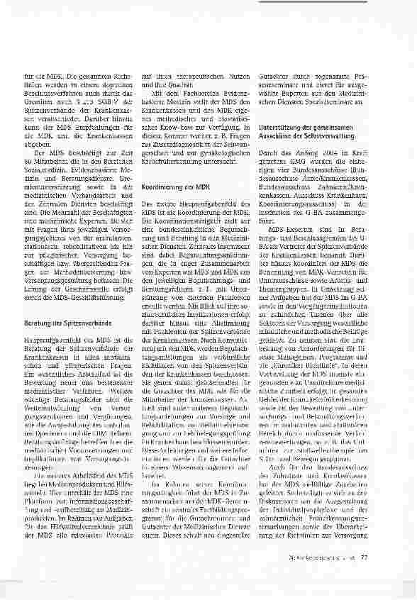 Vorschauseite 2: Der MDS - Aufgabenschwerpunkte und Perspektiven