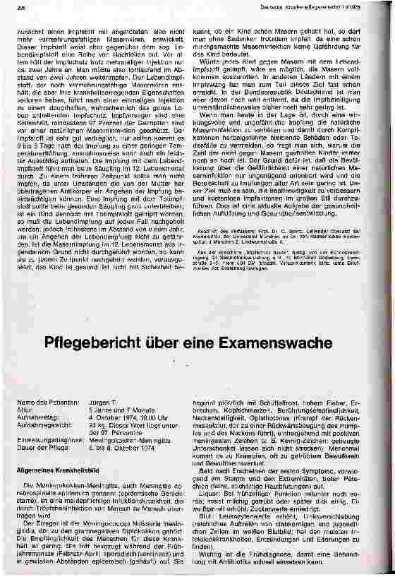 Vorschauseite 1: Pflegebericht über eine Examenswache