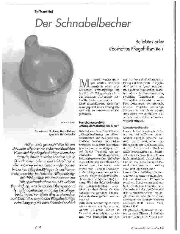 Vorschauseite 1: Der Schnabelbecher. Beliebtes oder überholtes Pflegehilfsmittel?