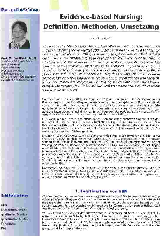 Vorschauseite 1: Evidence -based Nursing: Definition, Methoden, Umsetzung