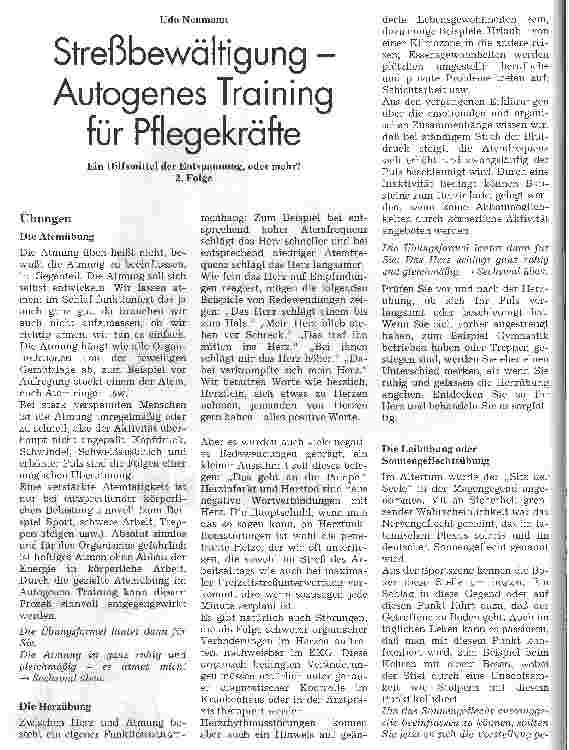 Vorschauseite 1: Streßbewältigung - Autogenes Training für Pflegekräfte Ein Hilfsmittel der Entspannung, oder mehr? 2. Folge