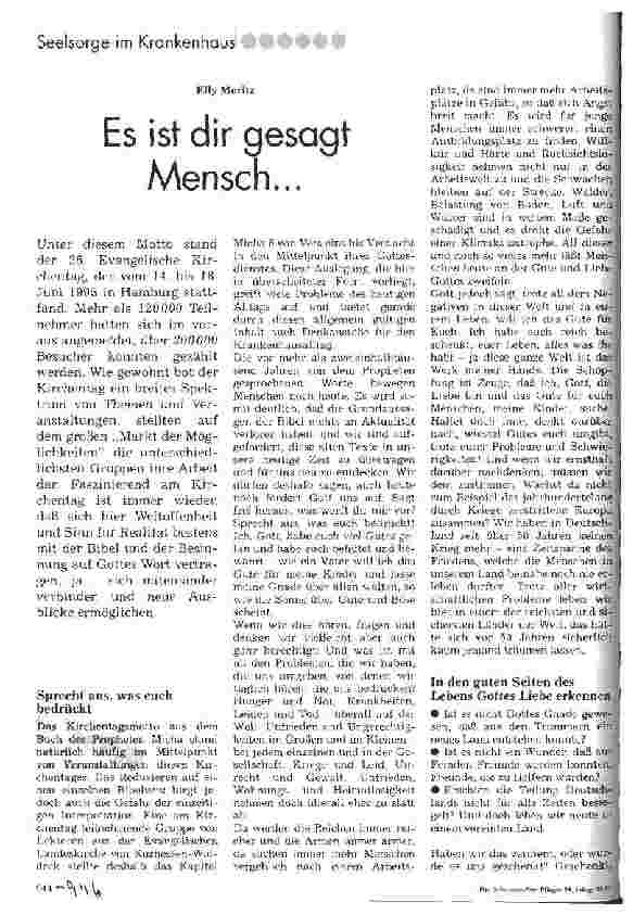 Vorschauseite 1: Es ist dir gesagt Mensch. .. Seelsorge im Krankenhaus