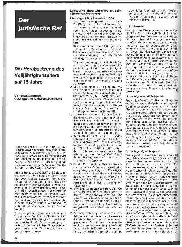 Vorschauseite 1: Die Herabsetzung des Volljährigkeitsalters auf 18 Jahre