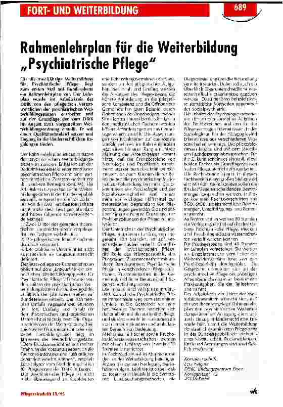 Vorschauseite 1: Rahmenlehrplan für die Weiterbildung Psychiatrische Pflege