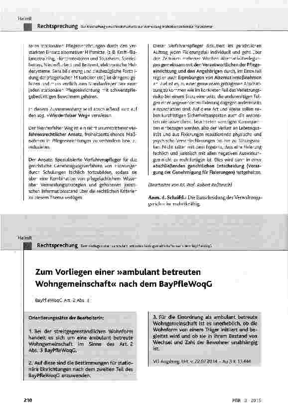 Vorschauseite 1: Zum Vorliegen einer »ambulant betreuten Wohngemeinschaft« nach dem BayPfleWoqG