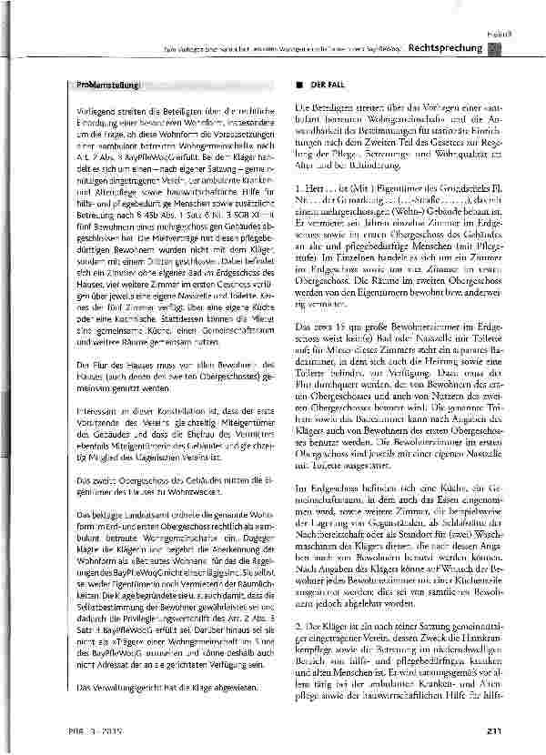 Vorschauseite 2: Zum Vorliegen einer »ambulant betreuten Wohngemeinschaft« nach dem BayPfleWoqG