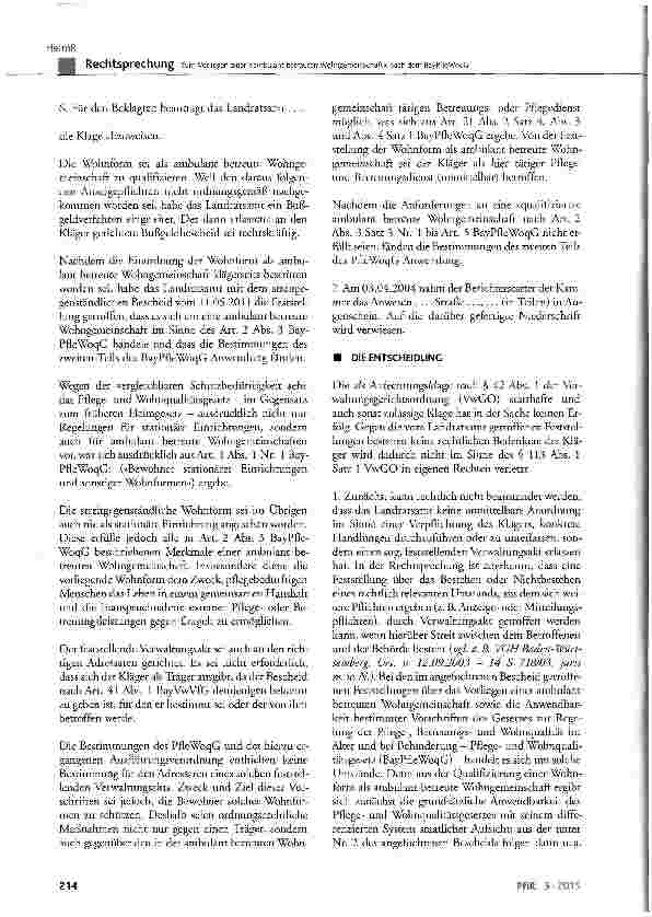 Vorschauseite 5: Zum Vorliegen einer »ambulant betreuten Wohngemeinschaft« nach dem BayPfleWoqG