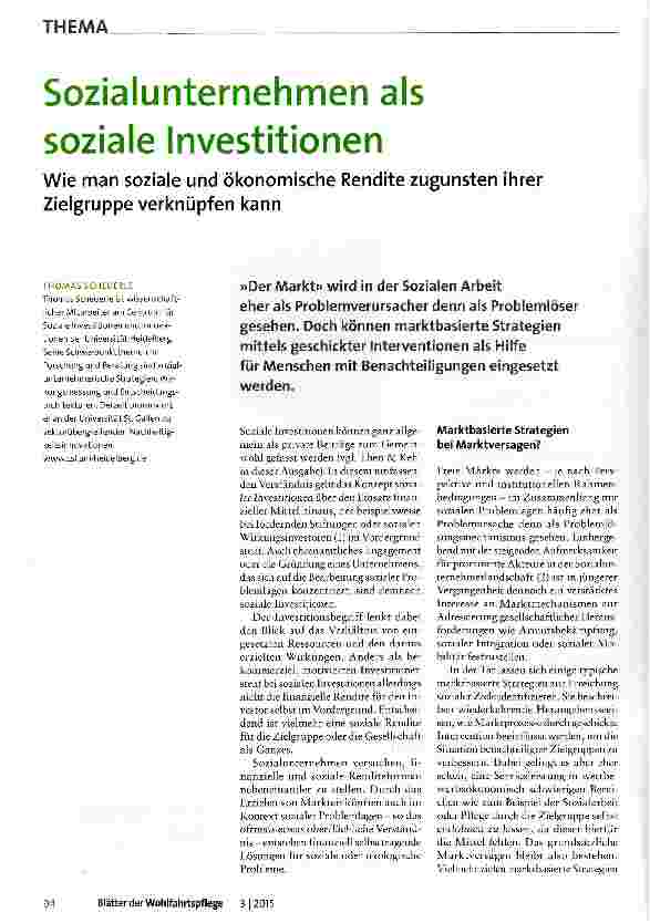 Vorschauseite 1: Sozialunternehmen als soziale Investitionen