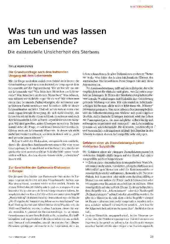 Vorschauseite 1: Was tun und was lassen am Lebensende? Die existenzielle Unsicherheit des Sterbens