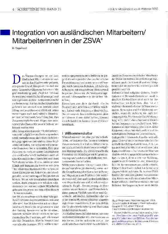 Vorschauseite 1: Integration von ausländischen Mitarbeitern/ Mitarbeiterinnen in derZSVA