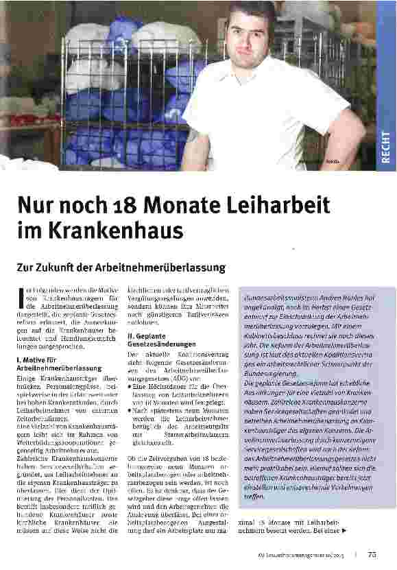 Vorschauseite 1: Nur noch 18 Monate Leiharbeit im Krankenhaus