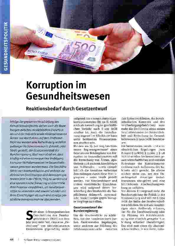 Vorschauseite 1: Korruption im Gesundheitswesen