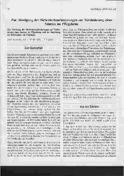 Vorschauseite 1: Zur Abwägung der Sicherheitsanforderungen zur Verhinderung eines Sturzes im Pflegeheim