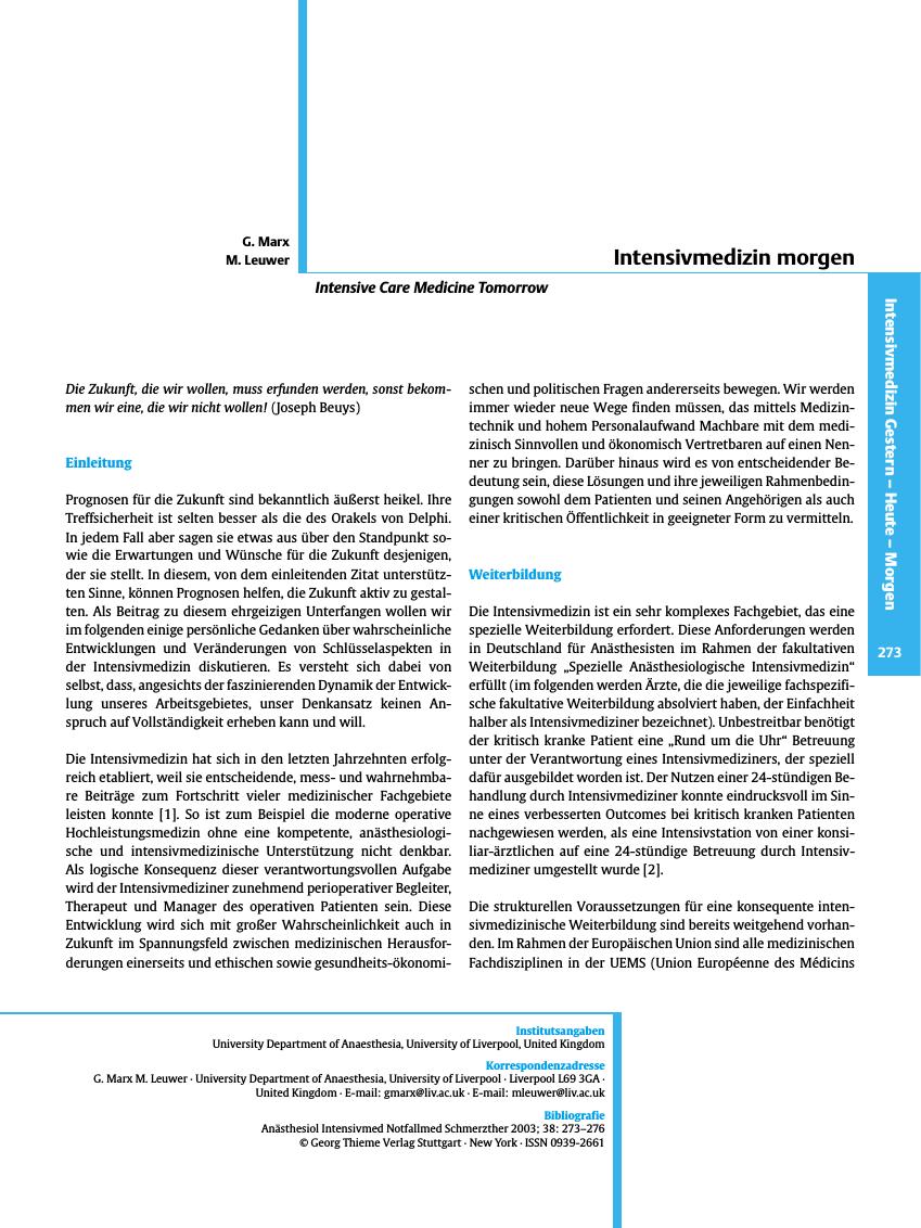 Vorschauseite 1: Intensivmedizin morgen