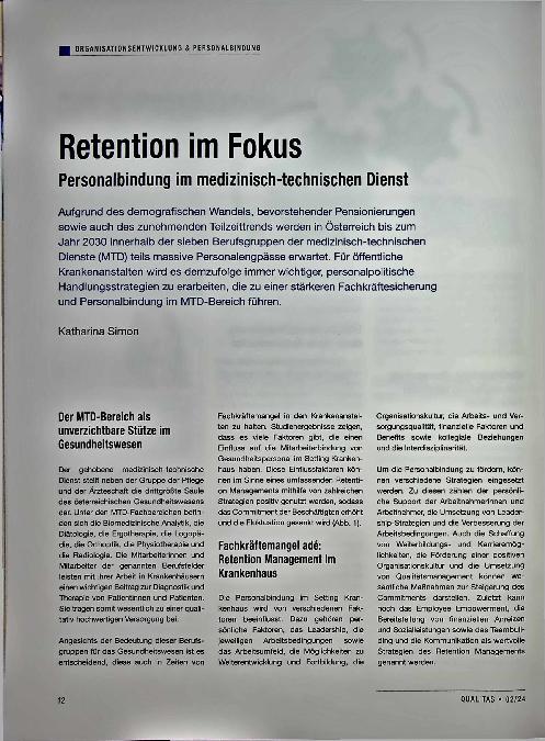 Vorschauseite 1: Retention im Fokus: Personalbindung im medizinisch-technischen Dienst