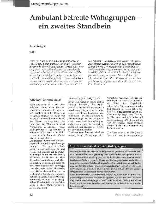 Vorschauseite 1: Ambulant betreute Wohngruppen ein zweites StandbeinTeill