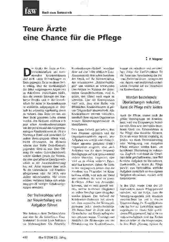 Vorschauseite 1: Teure Arzte eine Chance für Pflege